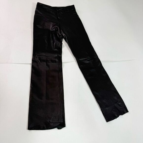 Michael Lawrence Leather Pants Womens 6 Black Straight Leg High Rise Classic - Picture 1 of 10